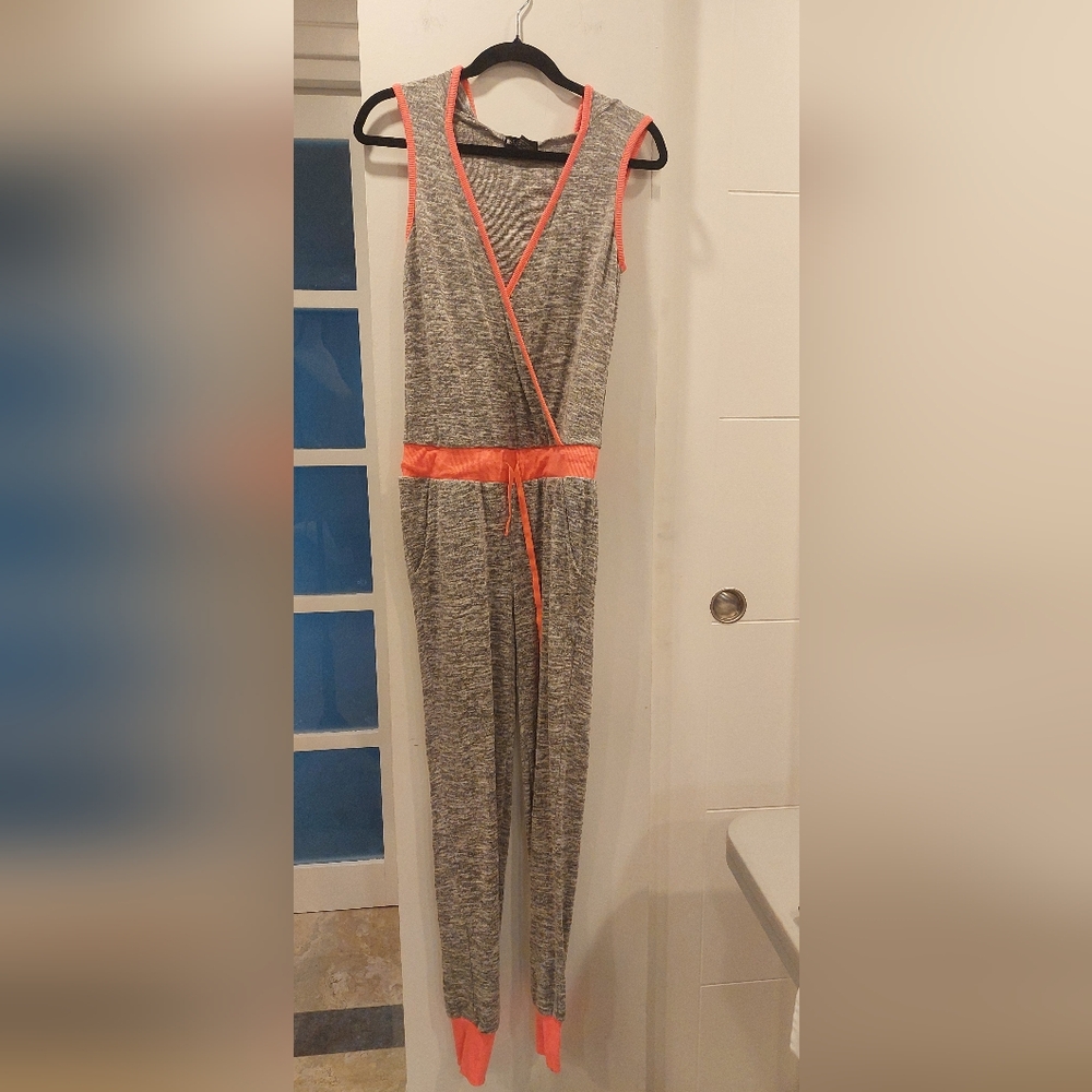 Miss Chievous Gray Jumpsuit with Orange Accents